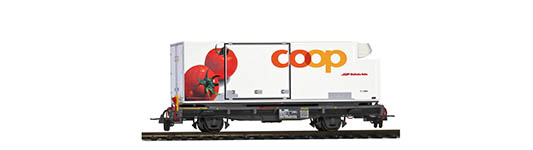 074-2269120 - H0m - gedeckter Güterwagen mit Coop-Container (Tomate) Lb 7881, RhB, Ep. VI